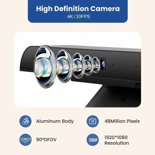 Alt view image 2 of 4 - KEINONE USB Video Conference Camera 90deg Wide Angle, Microphone, Speaker, Auto Framing, Perfect for Group Meetings, Microsoft Teams & Zoom