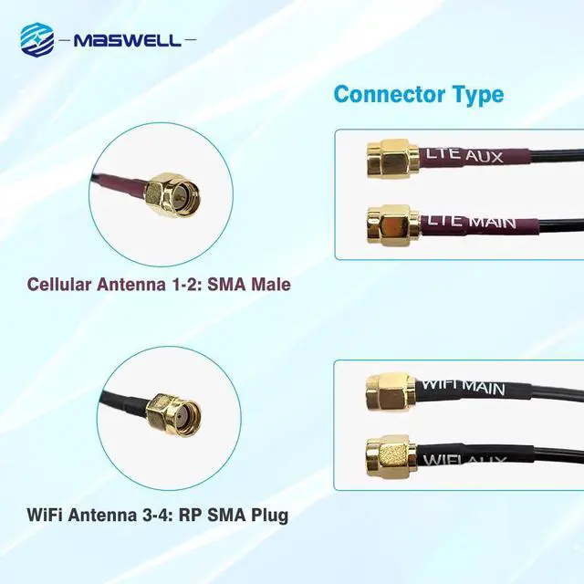 Alt view image 5 of 5 - Maswell 4 Combo 2X2 5G MIMO Plus 2X2 MIMO WIFI6 Antenna Cellular 700-4900MHz Both Magnet and Adhesive Mount Bluetooth Wimax Zigbee Antenna SMA Male for RP SMA Plug for WiFi not for Speed Competition