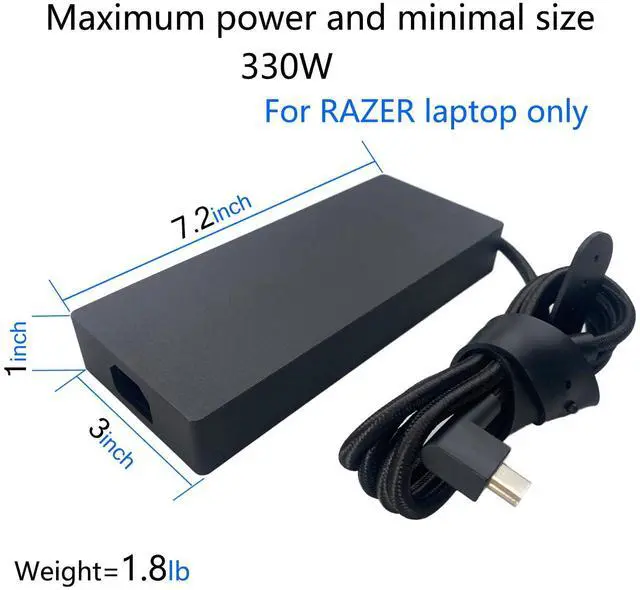 Alt view image 4 of 5 - 330W Portable AC Adapter 19.5V 16.92A Replacement RC30-0484 Compatible with Razer Blade 16 18 i9-13980HX RTX4090 13950HX RTX4080 Laptop Charger