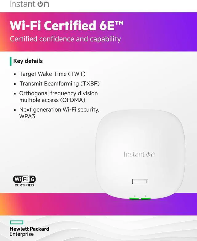 Alt view image 4 of 5 - HPE Networking Instant On Access Point AP32 2x2 WiFi 6E Indoor Wireless Access Point | Secure, Tri-Band, Future Ready | Power Source Not Included | US Model (S1T22A)