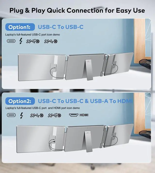 Alt view image 5 of 5 - FOPO 14" Triple Monitor Laptop Screen Extender-FHD 1200P 16:10 Laptop Screen Extender, Left Screen 360deg Flip Portable Monitor for 12-16" Laptops with HDMI/USB - C, Plug & Play - S7
