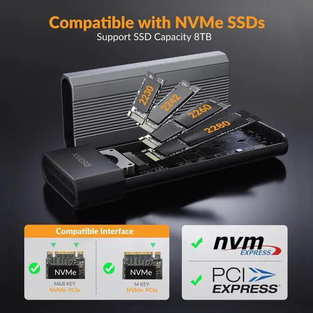 Alt view image 5 of 5 - iDsonix 40Gbps M.2 NVMe SSD Enclosure for Thunderbolt 3/4 with Fan, Tool-Free Installation, Aluminium USB4 NVMe SSD Enclosure for MacBook Air/Por M1/M2, Mac Studio/Mini, Lenovo, HP, Acer