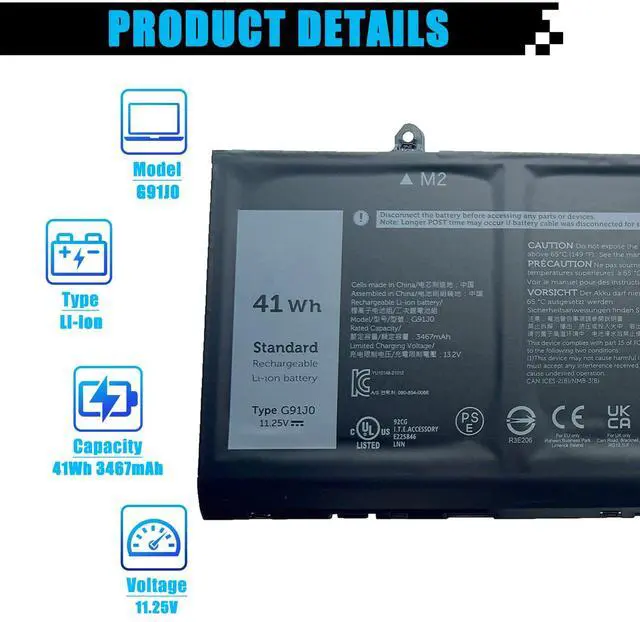 Alt view image 2 of 5 - AOMKA 41Wh G91J0 Battery Replacement for Dell Latitude 3320 3330 3420 3520 Inspir 3510 3511 3515 3525 3530 5310 5410 5418 5510 5515 5518 14 Plus 7420 7415 2-in-1 Vostro 5620 5625 V6W33 TN70C 11.25V