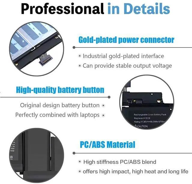 Alt view image 3 of 5 - A1618 Battery Replacement Compatible with Apple MacBook Pro 15-inch A1398 (Mid 2015, EMC 2909 2910), 11.36V 99.5Wh Li-ion