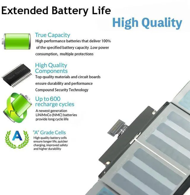Alt view image 4 of 5 - A1618 Battery Replacement Compatible with Apple MacBook Pro 15-inch A1398 (Mid 2015, EMC 2909 2910), 11.36V 99.5Wh Li-ion
