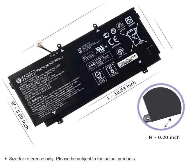 Alt view image 3 of 5 - HP SH03XL 859356-855 Laptop Battery for HP Spectre X360 13-AC0XX 13-AC033DX 13-AC023DX 13-AC013DX 13-AC063DX 13-AC052NA 13-W0XX 13-W063NR 13-W013DX 13T-AB000 HSTNN-LB7L 859026-421 CN03XL 11.55V 57.9WH