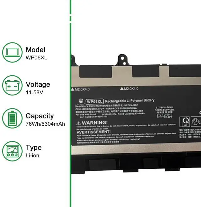 Alt view image 2 of 5 - JIAZIJIA WP06XL Laptop Battery Replacement for Hp Elitebook 830 835 840 845 860 865 G9 G10 X360 1040 G9 G10 ZBook Firefly 16 G9 G10 Series Notebook M73470-005 HSTNN-IB9Z M64308-171 11.58V 76Wh 6304mAh