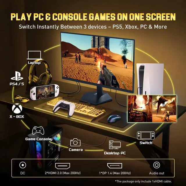 Alt view image 5 of 5 - SANSUI 24.5 Inch 200Hz Gaming Monitor, FHD 1080P Fast IPS PC Gaming Monitor, 2 x HDMI2.0, 1 x DP1.4, FreeSync,128% sRGB HDR VESA Mountable (ES-G25X1, One HDMI Cable Included)