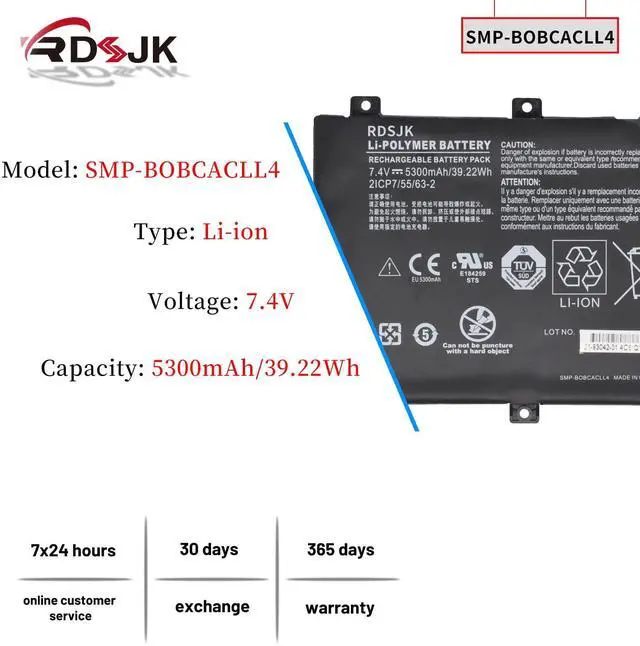Alt view image 2 of 5 - SMP-BOBCACLL4 21-93042-01 Laptop Battery for Xplore XSlate B10 IX101B2 D10 iX101B1 Bobcat Rugged IX101B1 Thinkpad P72 Series SMP-B0BCACLL4 SMPSBINTL 2ICP7/55/63-2 7.4V 39.22Wh