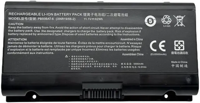 Alt view image 2 of 5 - Uniwings PB50BAT-6 Battery for Clevo PB51RF-G PB70EF-G PB71EF-G for PowerSpec 1720 1520 for Sager NP8371 NP8377 NP8451 NP8454 Schenker XMG Pro 15 15-M19 17-E20 17-M19 Cjscope MX756 Hasee A7000