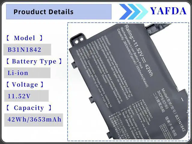 Alt view image 3 of 5 - Yafda B31N1842 Laptop Battery for Asus VivoBook S15 S531FA S531FL K531FA K531FL X531FA X531FL M513IA M513UA K513EA K513EQ F513EA F513EP S513EA S513EP S513EQ V531FA V531FL X513EA X513EP X513EQ X513IA
