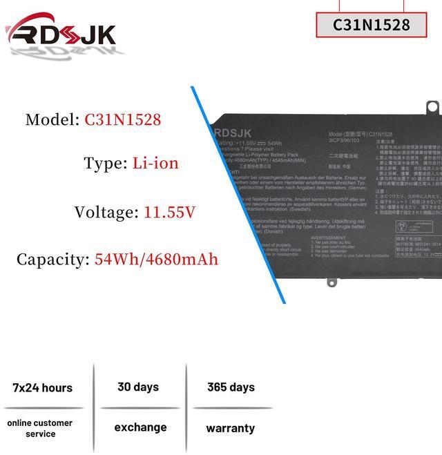 Alt view image 2 of 5 - C31N1528 Laptop Battery for Asus ZenBook Flip UX360 UX360C UX360CA UX360UA UX360CA-C4008T C4028T C4041T FC060T UBM1T UX360UA-1A 1B 1C Series 3ICP3/96/103 0B200-02080100 0B200-00730200 11.55V 54Wh
