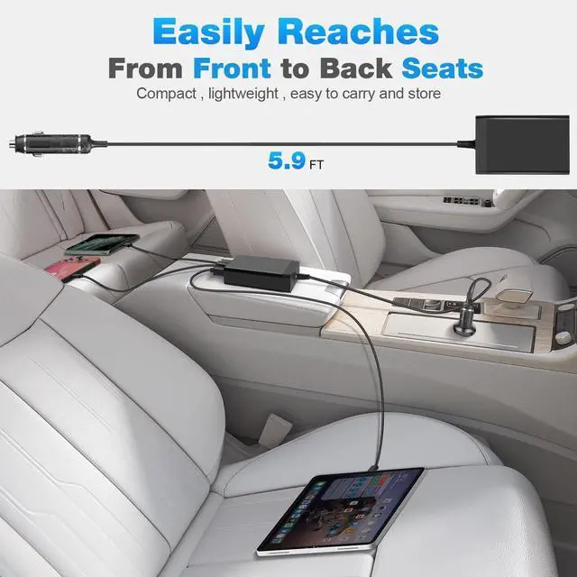 Alt view image 5 of 5 - HKY Car Charger Multiple Ports GaN USB-C PD3.1(140W)+QC3.0 Fast Charging for Multiple Devices,USB Desktop/Vehicle/Car Charging Station Power Inverter Laptop Stream Deck Rog Ally Ipad Phone Car Charger