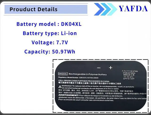 Alt view image 4 of 5 - Yafda DK04XL Battery Replacement for HP Chromebook X360 13c 13.5" 13c-ca 13c-ca0013dx 13c-ca0002tu 13c-ca0502tu 13c-ca0501tu Elite C1030 Chromebook Enterprise Series HSTNN-DB9W L93531-2C1 L93559-005