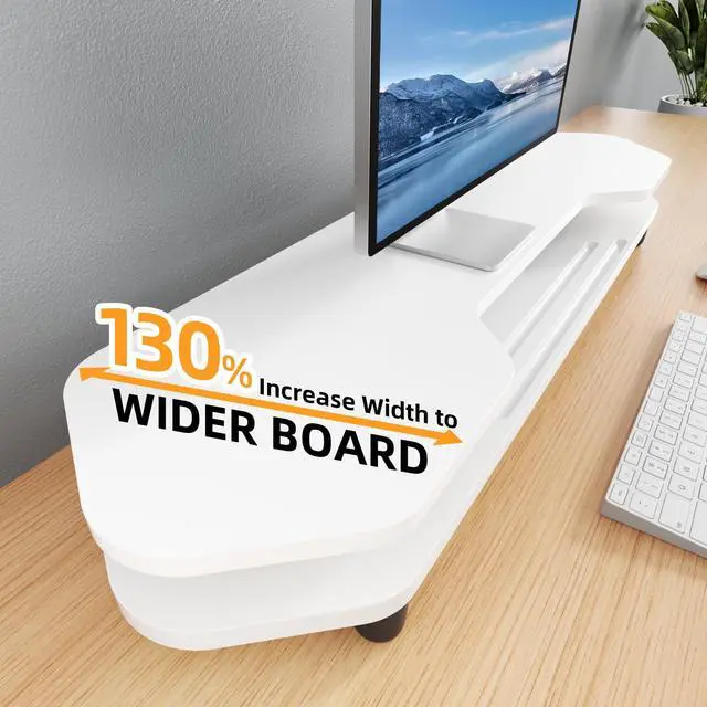 Alt view image 3 of 5 - AFOOYO 2 Tier Dual Monitor Stand Riser,Wider Board Computer Monitor Stand for 2 Monitors,Slot For Phone/Tablet Office Desktop Organizer for Laptop,PC,Computer,Printer,White