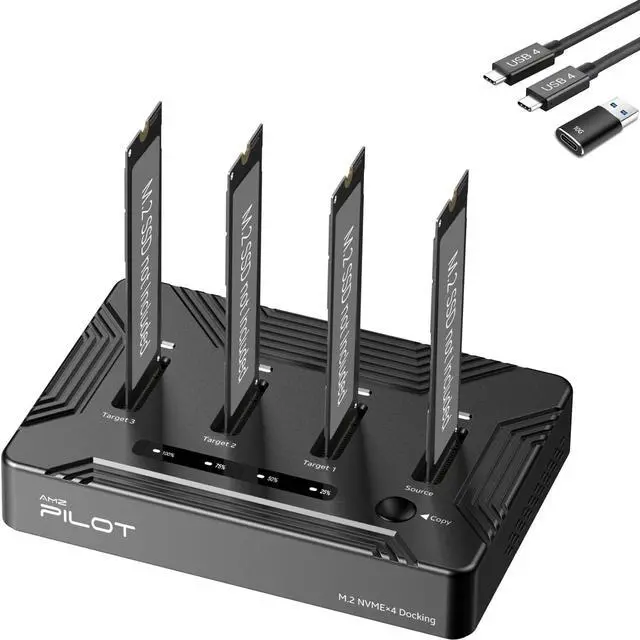 Main image of AMZPILOT 4 Bays M.2 NVMe Duplicator Offline Cloner USB 4 Type C to SSD Docking Station, 40Gbps M.2 Copy Reader for (M Key, B+M Key) PCIE Dock, Size for 22110 2280 2260 2242 2230 Enclosure - Pilot C4C