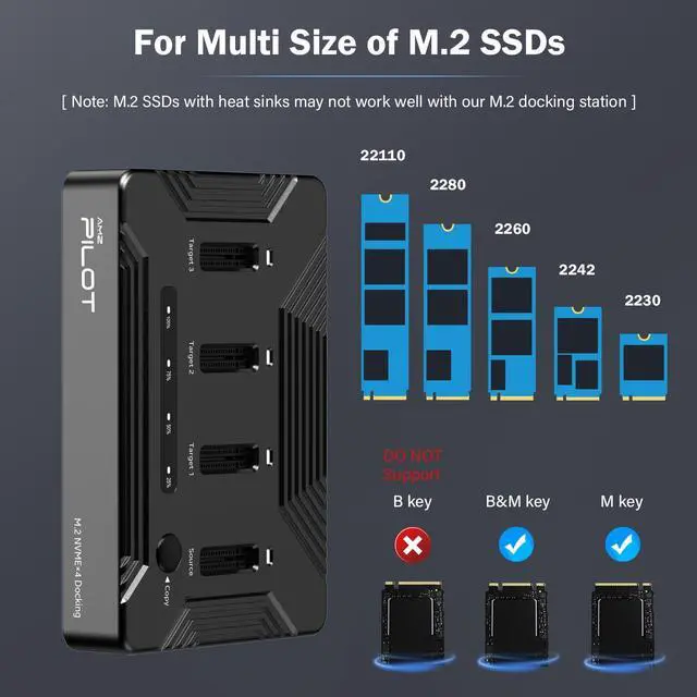 Alt view image 3 of 5 - AMZPILOT 4 Bays M.2 NVMe Duplicator Offline Cloner USB 4 Type C to SSD Docking Station, 40Gbps M.2 Copy Reader for (M Key, B+M Key) PCIE Dock, Size for 22110 2280 2260 2242 2230 Enclosure - Pilot C4C