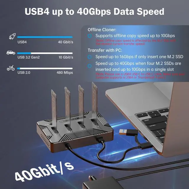 Alt view image 4 of 5 - AMZPILOT 4 Bays M.2 NVMe Duplicator Offline Cloner USB 4 Type C to SSD Docking Station, 40Gbps M.2 Copy Reader for (M Key, B+M Key) PCIE Dock, Size for 22110 2280 2260 2242 2230 Enclosure - Pilot C4C