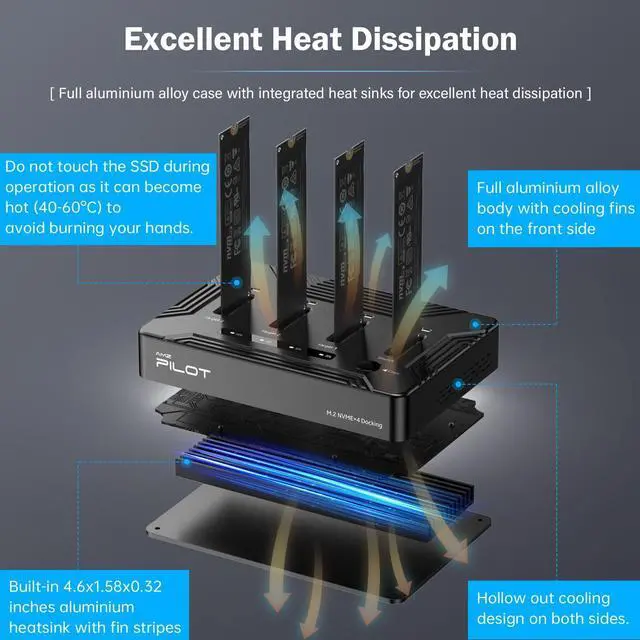 Alt view image 5 of 5 - AMZPILOT 4 Bays M.2 NVMe Duplicator Offline Cloner USB 4 Type C to SSD Docking Station, 40Gbps M.2 Copy Reader for (M Key, B+M Key) PCIE Dock, Size for 22110 2280 2260 2242 2230 Enclosure - Pilot C4C
