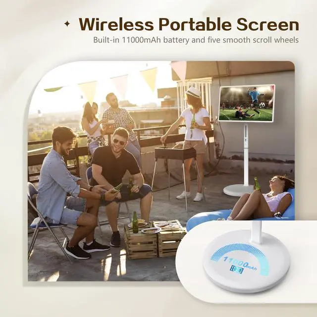 Alt view image 5 of 5 - Armerboard 32" 1080P Portable TV with Touch Screen Monitor on Wheels, Built-in Android OS13, 8GB RAM and 128GB ROM, Full Swivel Rotation Rolling Tablet for Home