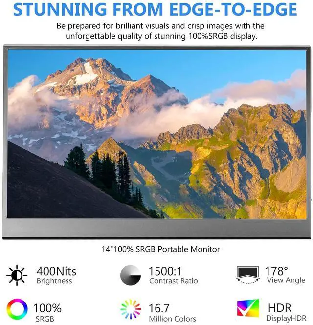 Alt view image 2 of 5 - ARWOEIS 14 inch Portable Monitor FHD 1920X1200P, USB-C HDMI, External Portable Laptop for Monitor, PC,Mac Phone,Xbox,Swich,PS,w/Premium Smart Cover