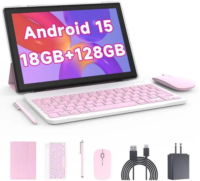 Main image of Tablet with Keyboard Android 15 Tablets 2 in 1 Tablet 18GB+128GB Supports 2TB Expansion 10 inch Tablets Include Case Mouse Stylus 6000mAh Battery 2MP+8MP Dual Camera 5G-WiFi-6 Bluetooth 10.1" Tableta