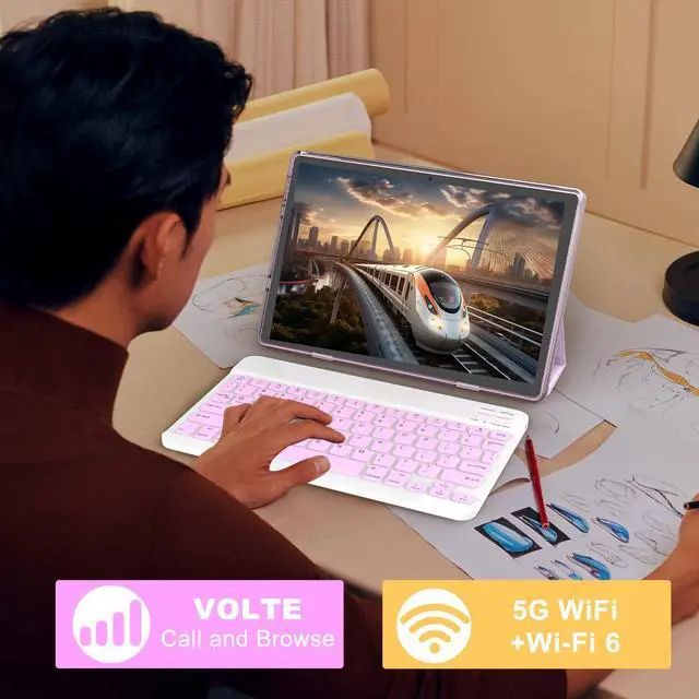 Alt view image 4 of 5 - Tablet with Keyboard Android 15 Tablets 2 in 1 Tablet 18GB+128GB Supports 2TB Expansion 10 inch Tablets Include Case Mouse Stylus 6000mAh Battery 2MP+8MP Dual Camera 5G-WiFi-6 Bluetooth 10.1" Tableta