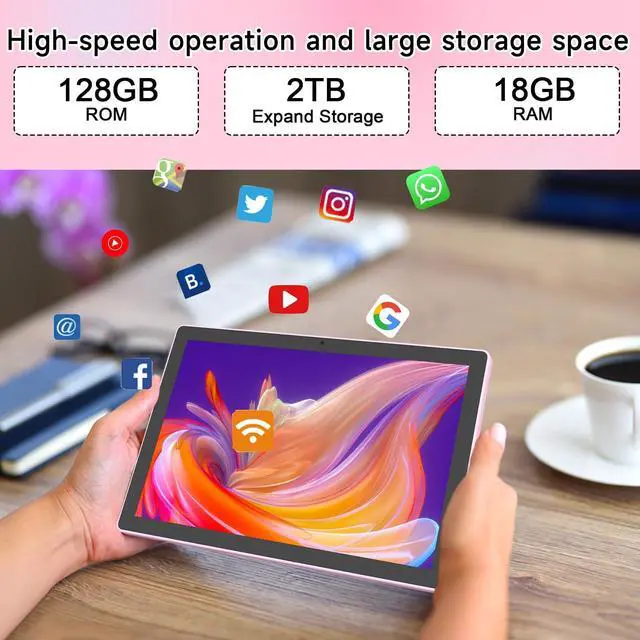Alt view image 5 of 5 - Tablet with Keyboard Android 15 Tablets 2 in 1 Tablet 18GB+128GB Supports 2TB Expansion 10 inch Tablets Include Case Mouse Stylus 6000mAh Battery 2MP+8MP Dual Camera 5G-WiFi-6 Bluetooth 10.1" Tableta