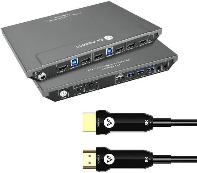 Main image of AV Access KVM Switch Dual Monitor 4K@60Hz and Fiber Optic 8K HDMI Cable 10m/33ft