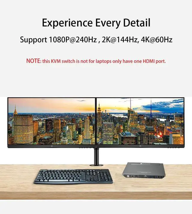 Alt view image 3 of 5 - AV Access KVM Switch Dual Monitor 4K@60Hz and Fiber Optic 8K HDMI Cable 10m/33ft