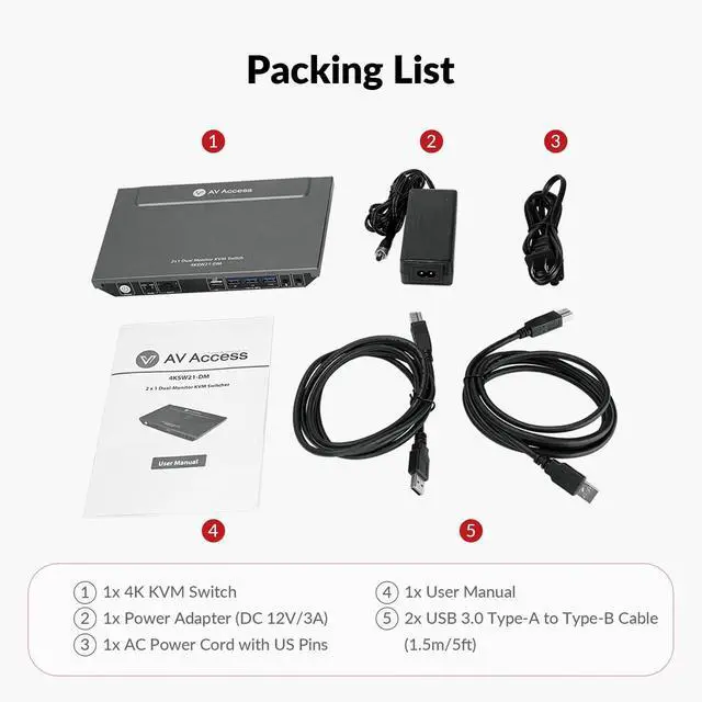 Alt view image 5 of 5 - AV Access KVM Switch Dual Monitor 4K@60Hz and Fiber Optic 8K HDMI Cable 10m/33ft