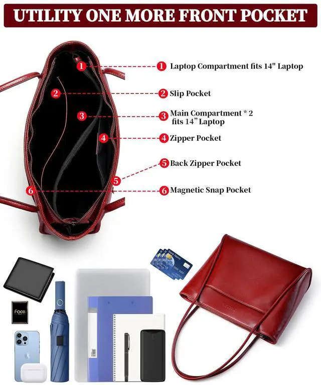 Alt view image 3 of 5 - Blofinche Luxury Genuine Leather Purses for Women Designer Large Tote Shoulder Bag Real Vintage Grace Handbag for Work Ladies Laptop Travel