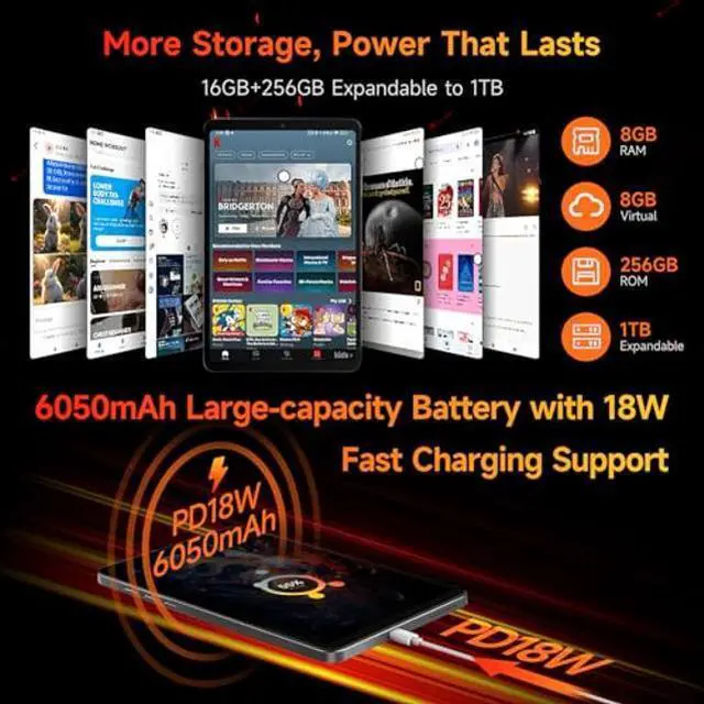 Alt view image 5 of 5 - BNCF 8.4 inch Snapdragon 685 Android 14 Tablet, FHD IPS 1920x1200 Resolution 60Hz Reflex Bpad mini with Widevine L1, 16GB+256GB(1TB Expand), 5MP+32MP Camera, 4G LTE+2.4G/5G WiFi+BT5.0+GPS, 6050mAh