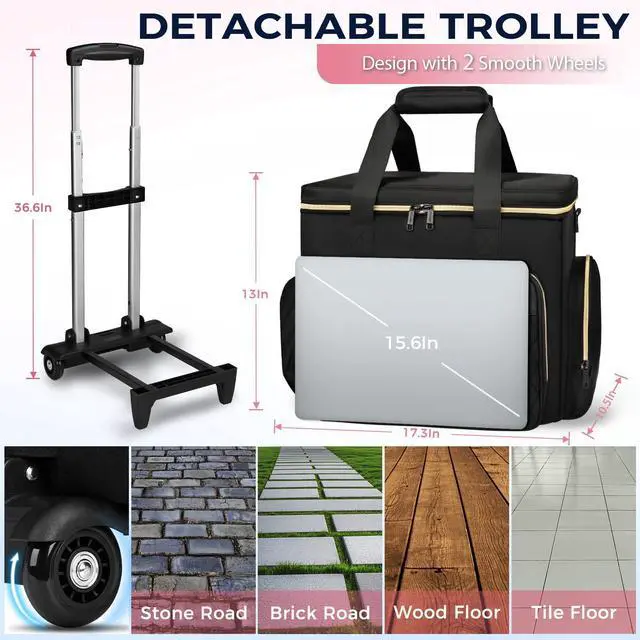 Alt view image 2 of 5 - Ytonet Rolling Teacher Bag, Multifunctional Teacher Tote Bag with Detachable Dolly & File Tote, Large Rolling Briefcase with 15.6" Padded Laptop Compartment for Teaching, Office, Work, Craft, Black