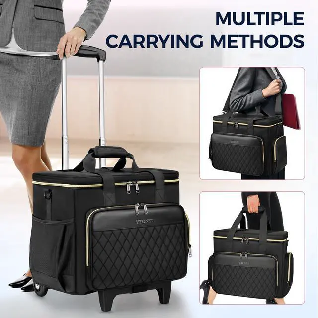 Alt view image 5 of 5 - Ytonet Rolling Teacher Bag, Multifunctional Teacher Tote Bag with Detachable Dolly & File Tote, Large Rolling Briefcase with 15.6" Padded Laptop Compartment for Teaching, Office, Work, Craft, Black