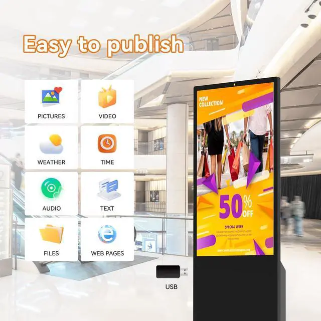 Alt view image 4 of 5 - Canlarriz 32 Inch Digital Signage Kiosk LCD Advertising Display Menu Displays Indoor Floor Standing Vertical Poster 2+32GB FHD Android OS with HDMI in/USB