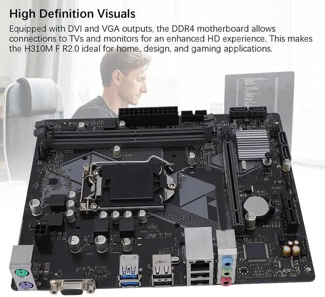 Alt view image 3 of 5 - H310M F R2.0 Motherboard for LGA 1151 9th 8th Gen Core 14nm CPU Processors, Double Channel DDR4, PCIe 3.0, up to 2933MHz DDR4, 6 Serial ATA III Ports