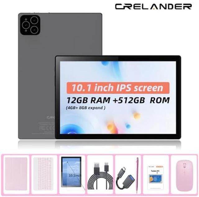 Alt view image 2 of 5 - Crelander 10.1 Inch Android 13 Tablet with SIM Card Slot 4G LTE Calling,12GB+512GB, 8000mAh Battery, Dual Camera, Bluetooth/WiFi, Bundle with Case, Keyboard, Mouse & Stylus (Pink)
