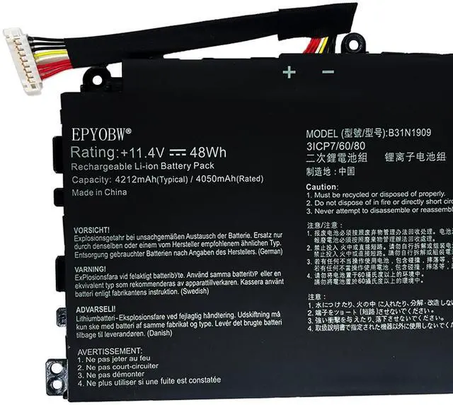 Alt view image 2 of 5 - EPYOBW B31N1909 Laptop Battery 48Wh 4212mAh 3-Cell 11.4V Compatible with Asus ExpertBook P2 P2451 P2451FA P2451FB P2451FB-1A / B2 B2402CBA B2451FA B2502FBA / L2 L2402CYA L2502FYA Series 0B200-03670000