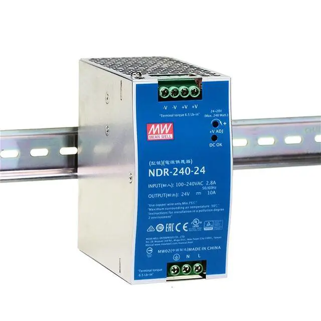Main image of DrapeMania NDR-240-24 240W 24V 10A Industrial Single Output DIN Rail Power Supply - Reliable AC to DC Converter for Data Center and Server Equipment