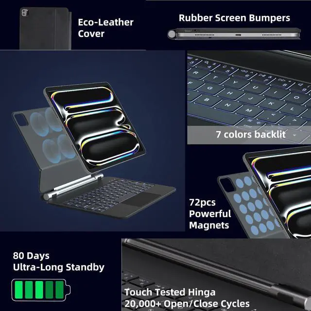 Alt view image 5 of 5 - DVWDVW Keyboard Case for iPad Air 11 inch (M3 2025 /M2 2024) & iPad Pro 11 inch (4th/3rd/2nd/1st), Magic Keyboard Case for 10.9" iPad Air 4th/5th Gen,Multi-Touch Trackpad 7 Colors Backlight (Black)