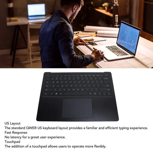 Alt view image 2 of 5 - Replacement for Surface Laptop 3 4 5 1951 13.5 Inch, Ultra Slim Full Size Laptop Palmrest Keyboard with Touchpad, Backlit Keyboard (Black)