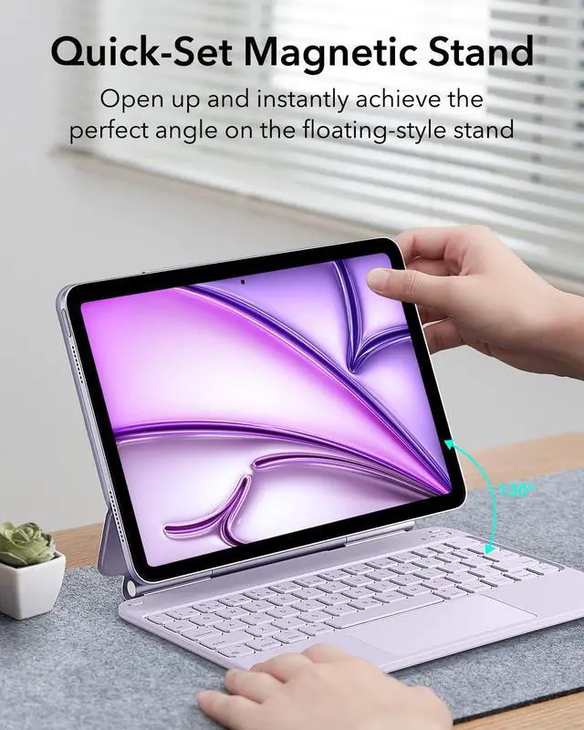 Alt view image 4 of 5 - ESR iPad Air 11 inch Case with Keyboard (M3,2025/M2,2024), iPad Pro 11 & iPad Air 5/4 Magic Case, Easy-Set Floating Cantilever Stand, Precision Multi-Touch Trackpad, Purple[(NOT for iPad Pro 11 M4)]