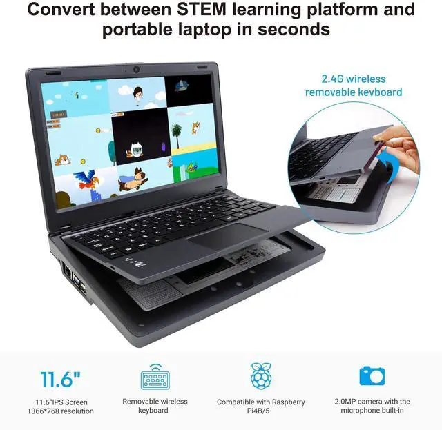 Alt view image 5 of 5 - ELECROW for Raspberry Pi 5 8GB Kit, with Pi 5 8GB Single Board Computer, Crowpi2 - All in One Kit for Raspberry Pi Laptop with 11.6inch Display, Learning Programming Kit with Sensors (8GB RAM)