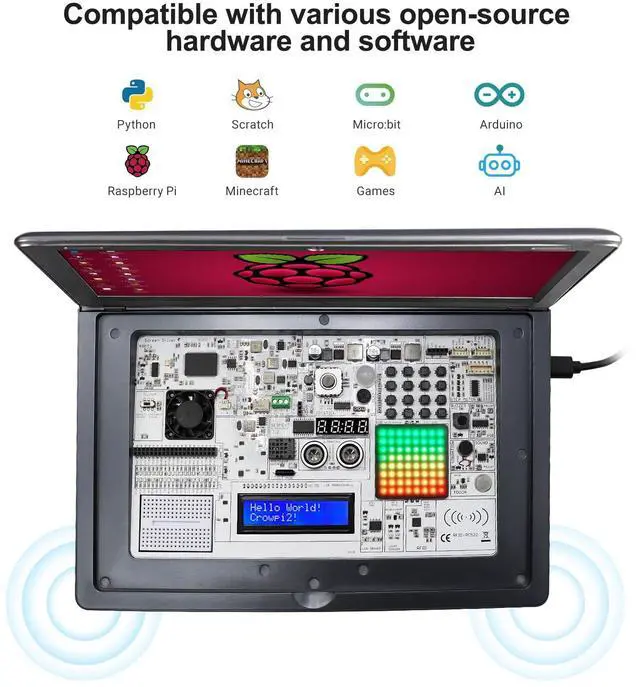 Alt view image 4 of 5 - ELECROW for Raspberry Pi 5 8GB Kit, with Pi 5 8GB Single Board Computer, Crowpi2 - All in One Kit for Raspberry Pi Laptop with 11.6inch Display, Learning Programming Kit with Sensors (8GB RAM)