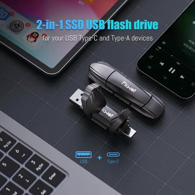 Alt view image 5 of 5 - Fikwot External SSD USB Flash Drive 1TB, Up to 550MB/s 2-in-1 Type C+ USB A USB3.2 Gen2 Solid State Thumb Drive SSD Stick for iPhone 15/16/Android/Windows/Mac/PC/Laptops