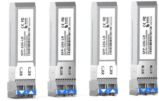 Main image of 4Pack SFP+ LC 10GBase-LR Transceiver - 10G Single Mode Module, Compatible with Cisco SFP-10G-LR, Ubiquiti UF-SM-10G, Meraki, Mikrotik, Netgear, Aruba, TP-Link and More - 1310nm, SMF, 20km, DDM