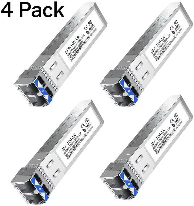 Alt view image 2 of 5 - 4Pack SFP+ LC 10GBase-LR Transceiver - 10G Single Mode Module, Compatible with Cisco SFP-10G-LR, Ubiquiti UF-SM-10G, Meraki, Mikrotik, Netgear, Aruba, TP-Link and More - 1310nm, SMF, 20km, DDM