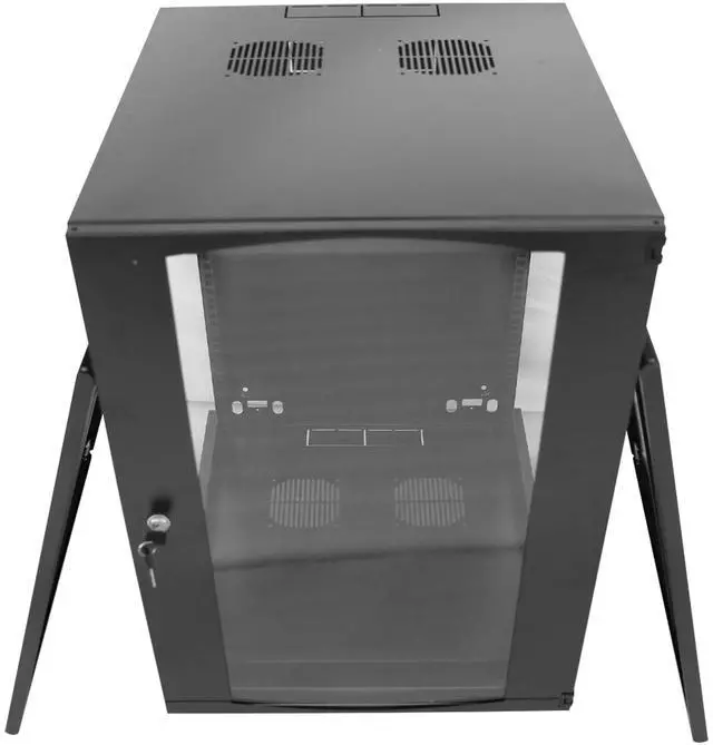 Alt view image 3 of 5 - 15U Server Cabinet Wall Mount Rack Enclosure with Caster Wheels 2 Server Fans Locking Glass Door Removable Side Panels 19" Network Cabinet 15-18.5" Installation Depth Heavy-Duty Frame (32INCH, 15U)