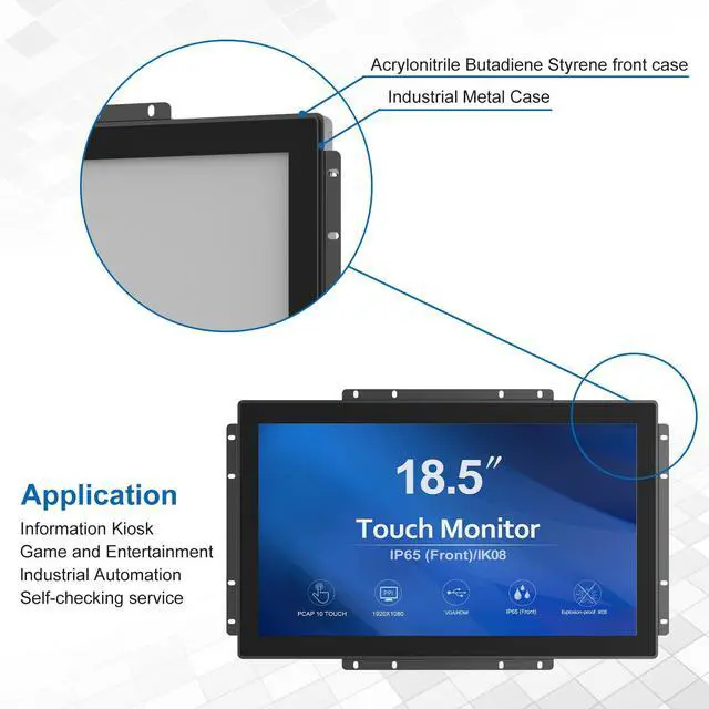 Alt view image 5 of 5 - 1000 Nits High Brightness Industrial 18.5 Inch Open Frame Capacitive Touch Screen Monitor